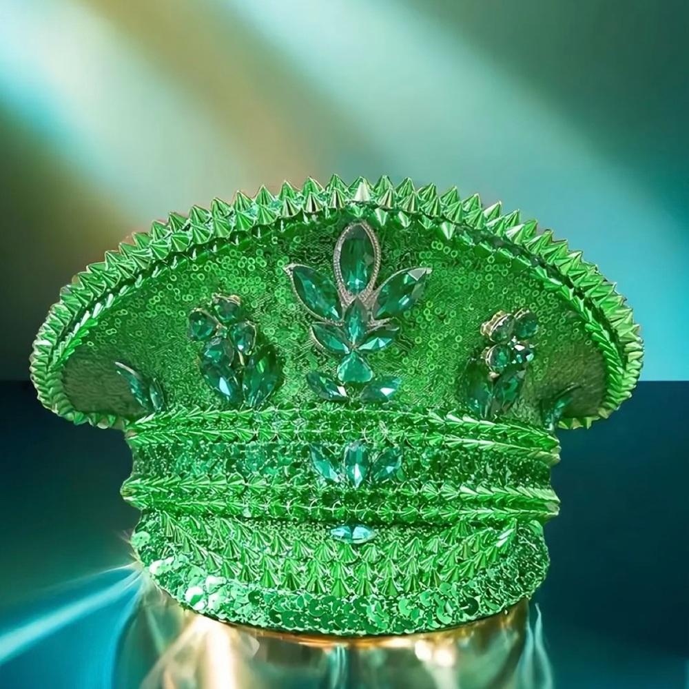 Green Jeweled Steam Punk Hat